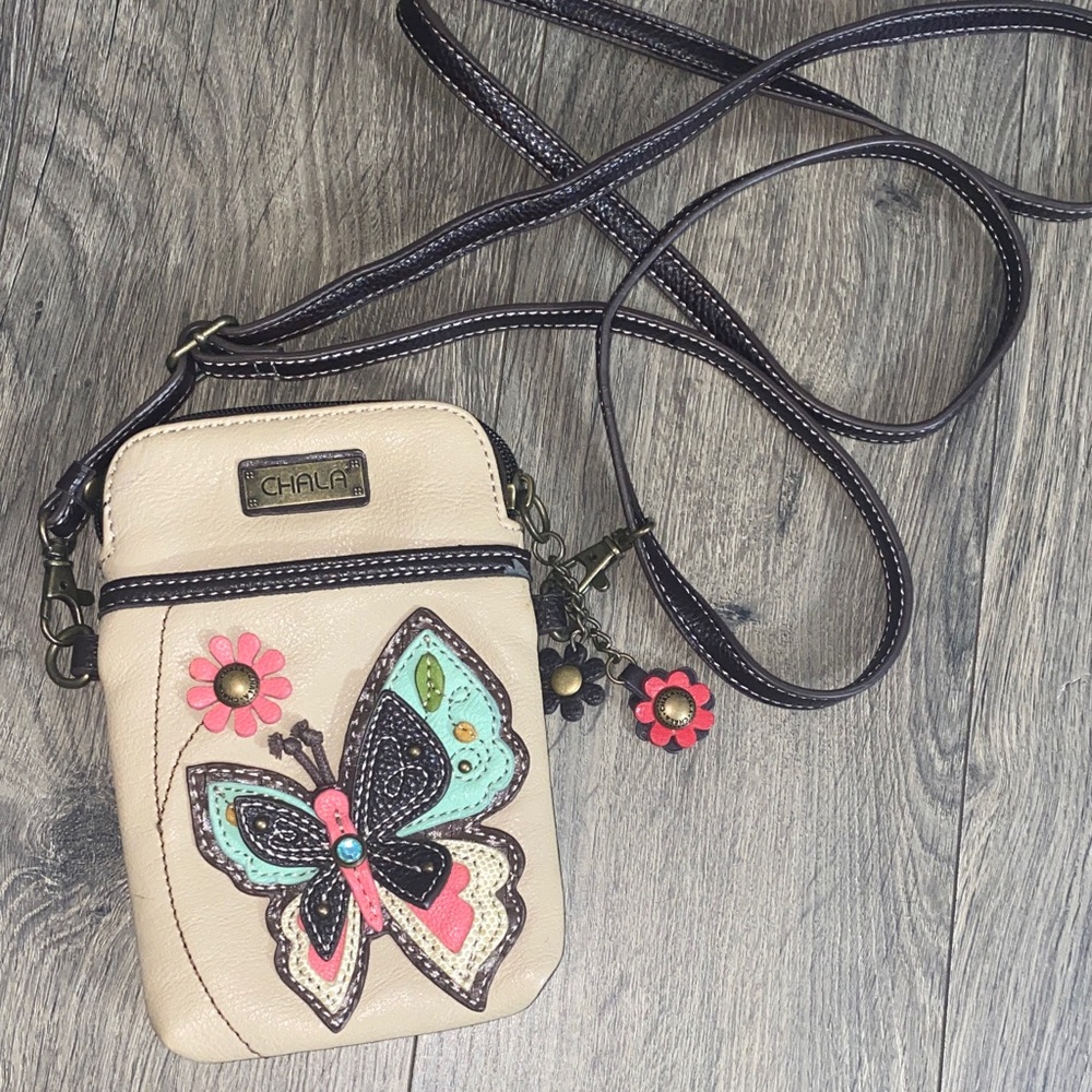 Chala Cream Crossbody Phone Bag with Butterfly Applique